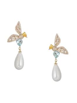 Eye Candy LA | Luxe Collection Nefertetti Bee 18K Goldplated, Shell Pearl & Cubic Zirconia Drop Earring商品图片,5折