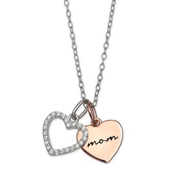 商品Giani Bernini | Cubic Zirconia Mom Heart Pendant 18" Necklace in Sterling Silver and 18k Rose Gold Over Sterling Silver,商家Macy's,价格¥305图片