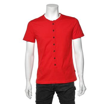 推荐Just Cavalli Red Cotton Knit Logo Embroidered Button Front T-Shirt L商品