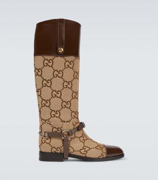 Gucci | Leather-trimmed knee-high boots商品图片,