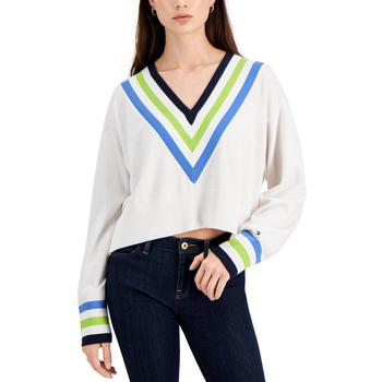 商品Tommy Hilfiger Womens V Neck Cropped Crop Sweater图片