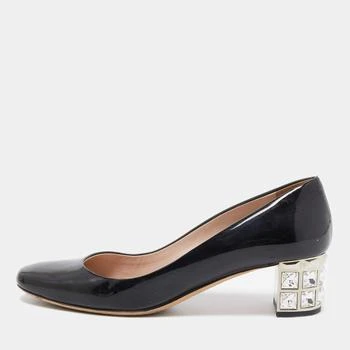 Miu Miu | Miu Miu Black Patent Leather Crystal Embellished Block Heel Pumps Size 37 