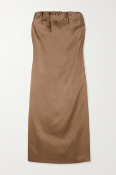 推荐【net Sustain】siple 抹胸缩褶缎布中长连衣裙商品