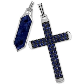 Esquire Men's Jewelry | 2-Pc. Set Lapis Lazuli & Cubic Zirconia Dog Tag & Cross Pendants in Sterling Silver, Created for Macy's商品图片,6折×额外8.5折, 额外八五折