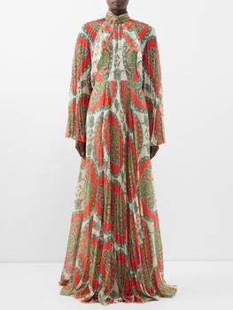 推荐Skylark pleated-cape paisley-print gown商品