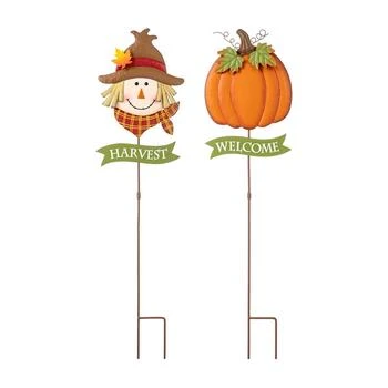 Glitzhome | 36.25" H Fall Metal Scarecrow Pumpkin Yard Stake, Set of 2,商家Macy's,价格¥352