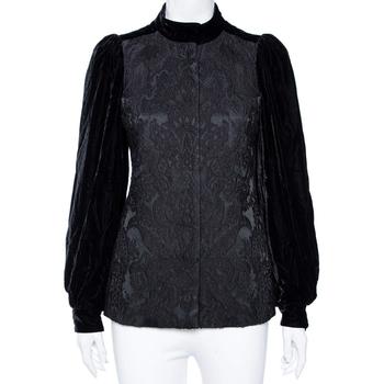 推荐Gucci Black Jacquard Wool & Velvet Balloon Sleeve Button Front Jacket S商品