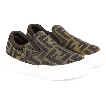 推荐Ff logo aop slip on sneakers in brown商品