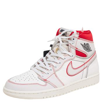 推荐Air Jordan Red /White Leather Jordan 1 Retro High Sneakers Size 42.5商品