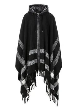 推荐Ladies Black Jacquard Stripes Hooded Cape商品