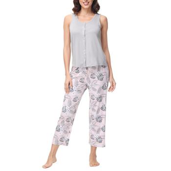 商品INK+IVY | Women's 2 Piece Button Down Top with Cropped Wide Leg Pants Pajama Set,商家Macy's,价格¥415图片