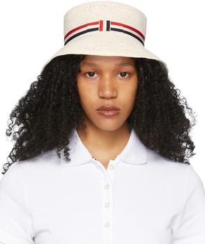 Thom Browne | Off-White Natural Straw Crochet Hat商品图片,