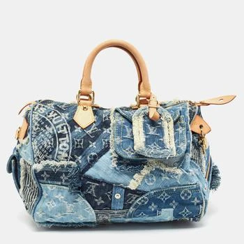 [二手商品] Louis Vuitton | Louis Vuitton Blue Monogram Denim Limited Edition Patchwork Speedy Bag 