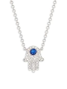 推荐14K White Gold, Blue Sapphire & Diamond Hamsa Pendant Necklace商品