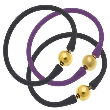 Canvas Style | Bali 24K Gold Silicone Bracelet Stack Of 3 In Black & Purple,商家Verishop,价格¥551