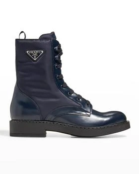 推荐Men's Nylon & Leather Triangle Logo Combat Boots商品