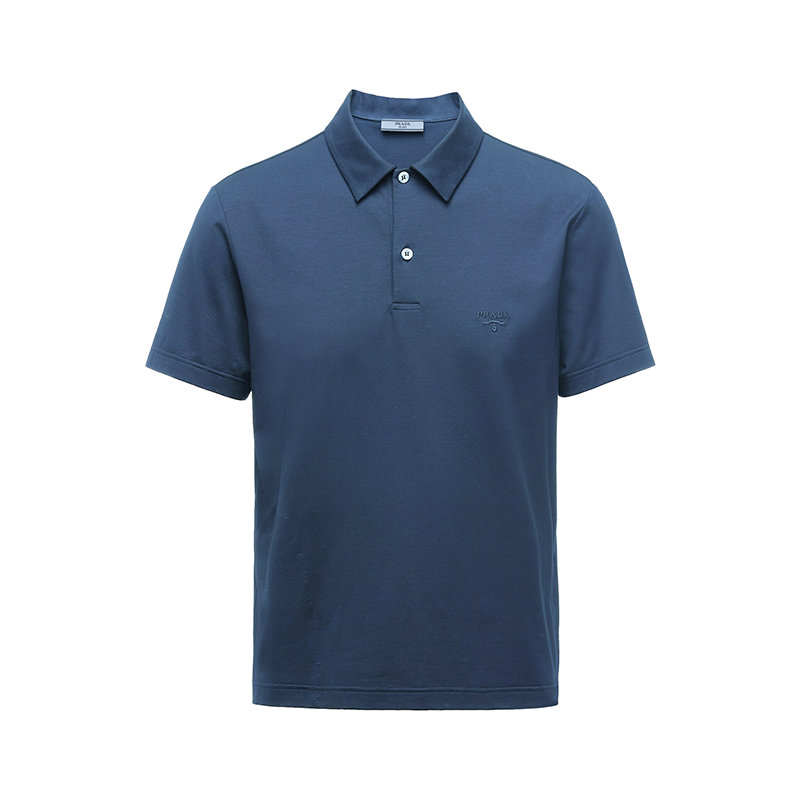 Prada | 【预售3-7天】PRADA/普拉达 22年早春新款 男士制服蓝色弹力棉质刺绣徽标装饰短袖Polo衫UJN664_1UOR_F0141_S_202商品图片,7.9折, 包邮包税