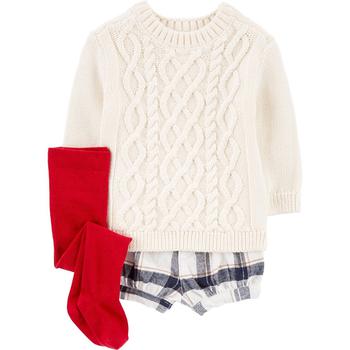 推荐Baby Girls Cable Knit Sweater, Short and Tights, 3 Piece Set商品