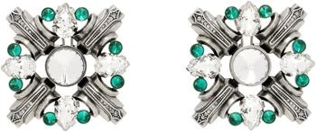 AREA | Silver & Green Crystal Brooch Earrings,商家Ssense US,价格¥1022