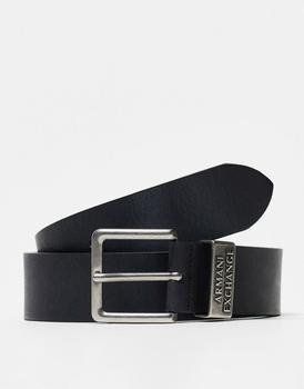 推荐Armani Exchange logo leather belt in black商品