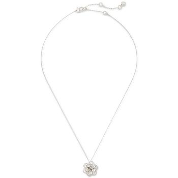 kate spade项链, Kate Spade | Silver-Tone Cubic Zirconia Rosette Pendant Necklace, 17" + 3" extender商品图片 
