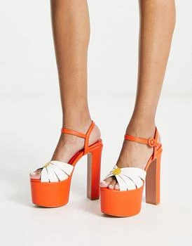 Daisy Street | Daisy Street platform heeled sandals in orange 2.5折