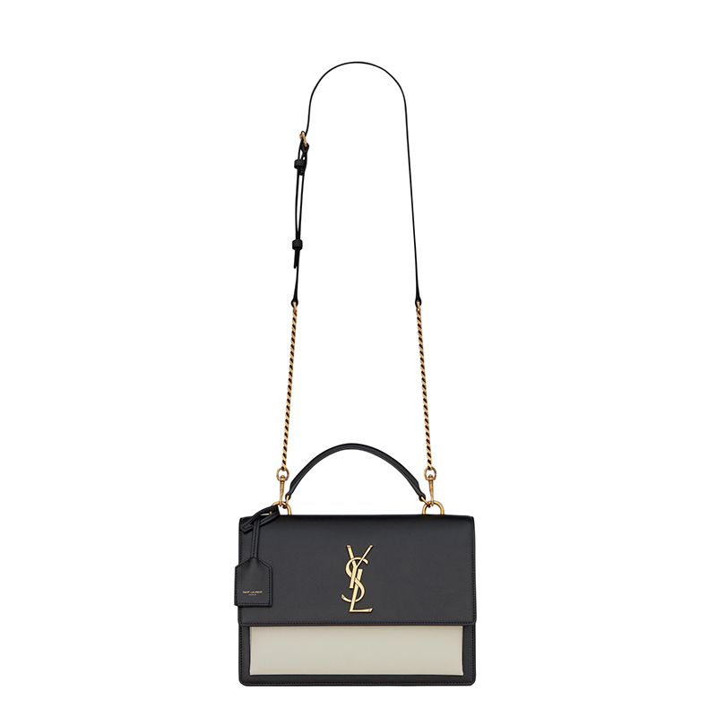 ysl包评价, Yves Saint Laurent | SAINT LAURENT PARIS/圣罗兰 YSL 21秋冬新款SUNSET系列 女士中号黑色复古白色光滑牛皮革金扣翻盖斜挎单肩包商品图片 7.4折×额外9.5折, 包邮包税, 额外九五折