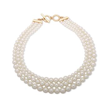 推荐Three Row Gradulated Pearl Collar Necklace, 18.5"商品