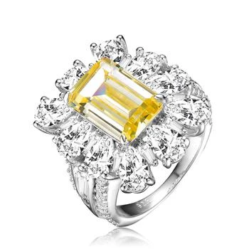 GENEVIVE Sterling Silver Yellow Cubic Zirconia Halo Coctail Ring