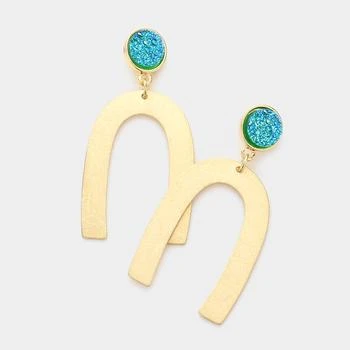 FASHNZFAB | Round Druzy Scratched Metal Arch Link Dangle Earrings - Emerald,商家Premium Outlets,价格¥156
