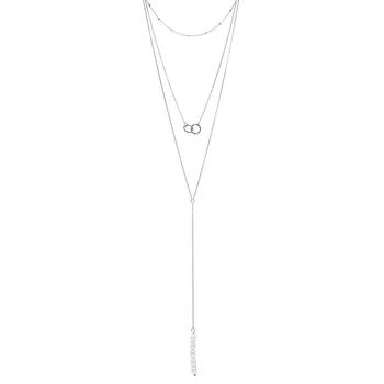 ADORNIA | Silver-Tone Freshwater Pearl (3mm) Lariat Layered Necklace, 16" + 2" extender 独家减免邮费