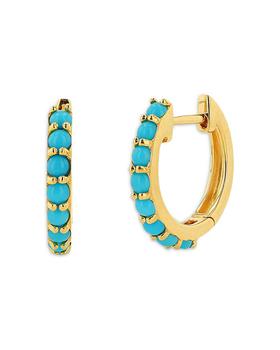 商品14K Yellow Gold Turquoise Huggie Hoop Earrings图片