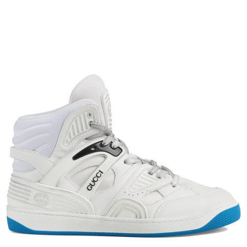 古驰高帮鞋, Gucci | 【包税】GUCCI/古驰 Gucci Basket球鞋系列 男士白蓝色混合面料网格和GG橡胶细节高帮运动鞋6613012SHA09014商品图片 额外9.5折, 包邮包税, 额外九五折