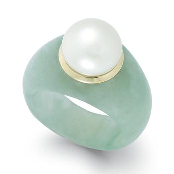 商品Cultured Freshwater Pearl Jade Ring in 14k Gold (9mm)图片