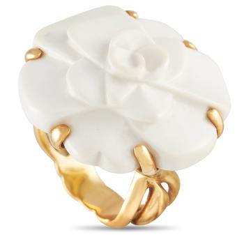 推荐Chanel Camelia 18K Yellow Gold White Agate Ring商品