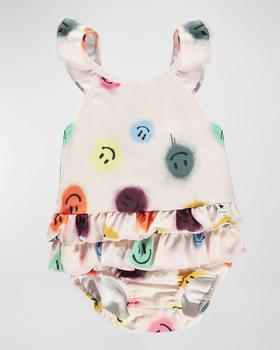 商品Girl's Nalani Happy Face Swimsuit W/ Diaper Cover, Size 3M-3图片