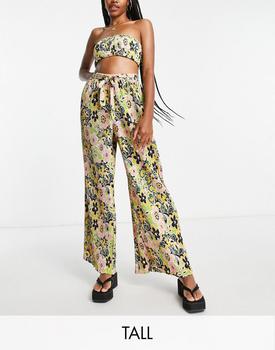 Topshop | Topshop tall 60's floral plisse wide leg beach trouser in multi商品图片,