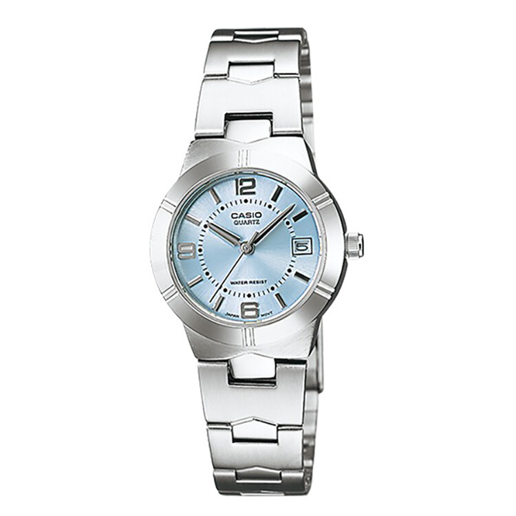 推荐卡西欧（CASIO）手表 指针系列时尚简约防水石英女表 钢带LTP-1241D-2A-天蓝色-LTP-1241D-2A商品