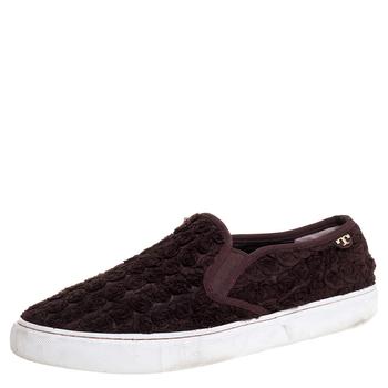 推荐Tory Burch Dark Brown Fabric Rosette Slip On Sneakers Size 40.5商品