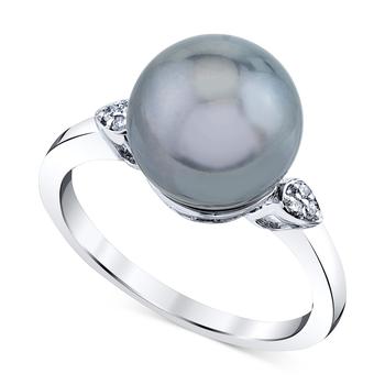 商品Cultured Tahitian Pearl (10mm) & Diamond Accent Ring in 10k White Gold图片