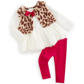 First Impressions | Baby Girls 3-Pc. Leopard Vest, Top & Legging Set, Created for Macy's商品图片,