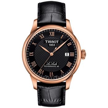 推荐Men's Swiss Le Locle Black Leather Strap Watch 40mm商品