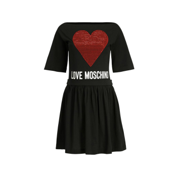 Love Moschino |  女士黑色红心形印连衣裙 W5B0001-M3517-C74商品图片,额外9.7折, 独家减免邮费, 额外九七折