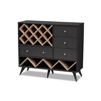 Baxton Studio | Savino Mid-Century Modern Dark Grey and Oak Finished Wood Wine Cabinet,商家Premium Outlets,价格¥1123