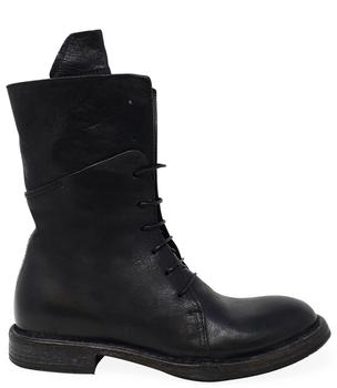 MOMA | Moma Black Leather Lace-up Mid Calf Boot商品图片,满$175享9折, 满折