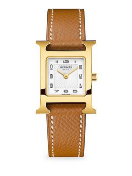 Hermes | Heure H 25MM Goldplated Stainless Steel & Leather Strap Watch商品图片,