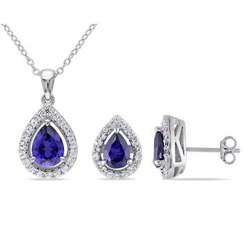 Mimi & Max | Mimi & Max 4 7/8ct TGW Created Blue and Created White Sapphire Necklace and Earrings Set Sterling Silver,商家Premium Outlets,价格¥568