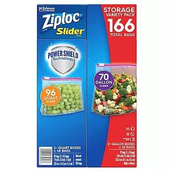 Ziploc | Ziploc Slider Storage Bags Variety Pack, Quart 96 ct., Gallon 70 ct.,商家Sam's Club,价格¥141