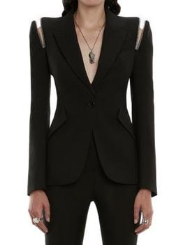 Alexander McQueen | Zip Peak Shoulder Leaf Crepe Jacket商品图片,2.5折