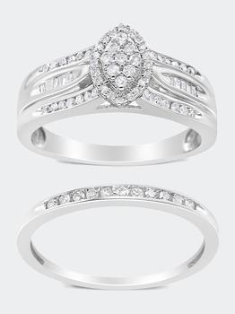 商品.925 Sterling Silver 1/2 Cttw Round and Baguette-Cut Diamond Engagement Bridal Set White (Grey),商家Verishop,价格¥4536图片